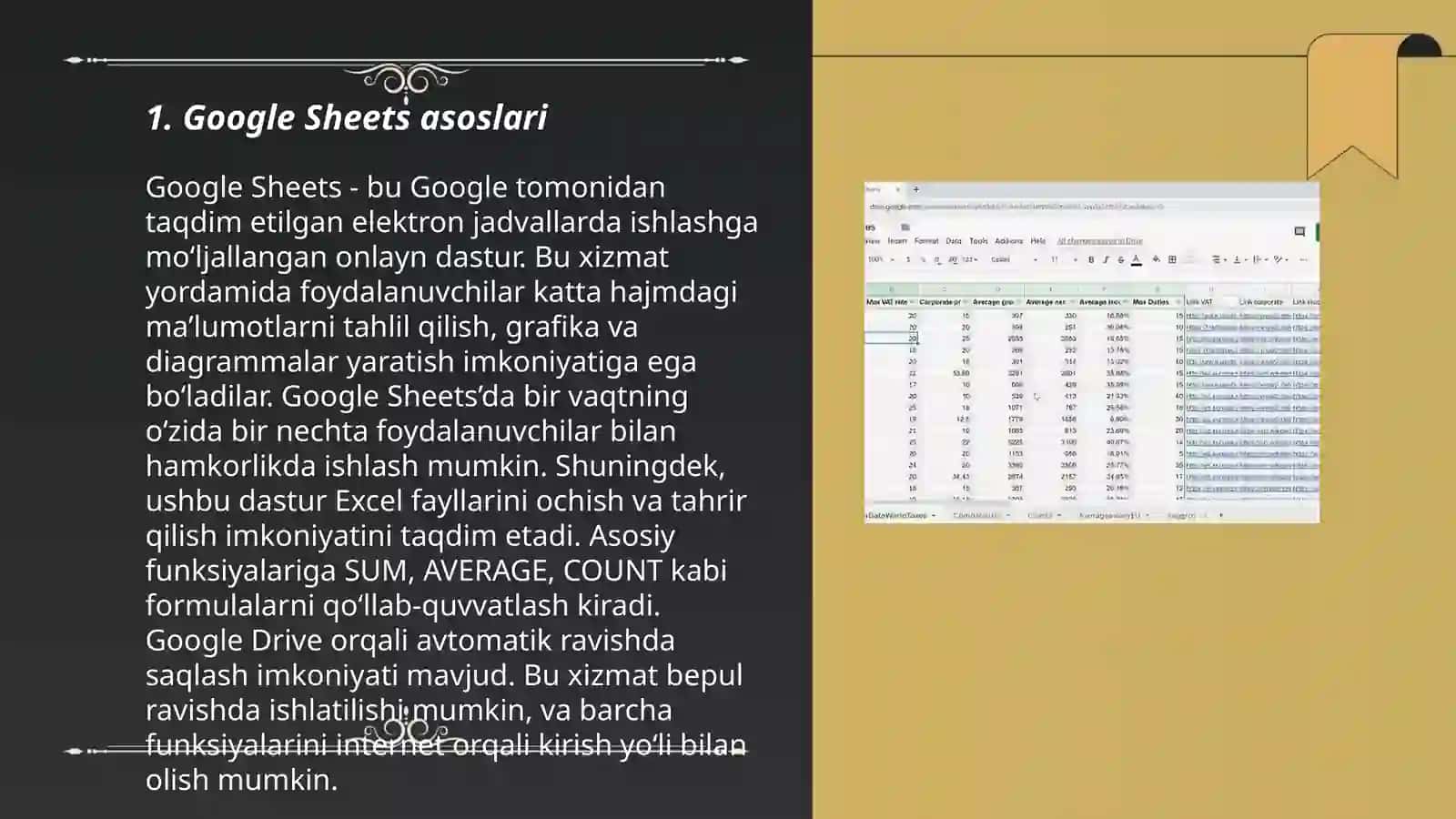 Google Sheets asoslari 3