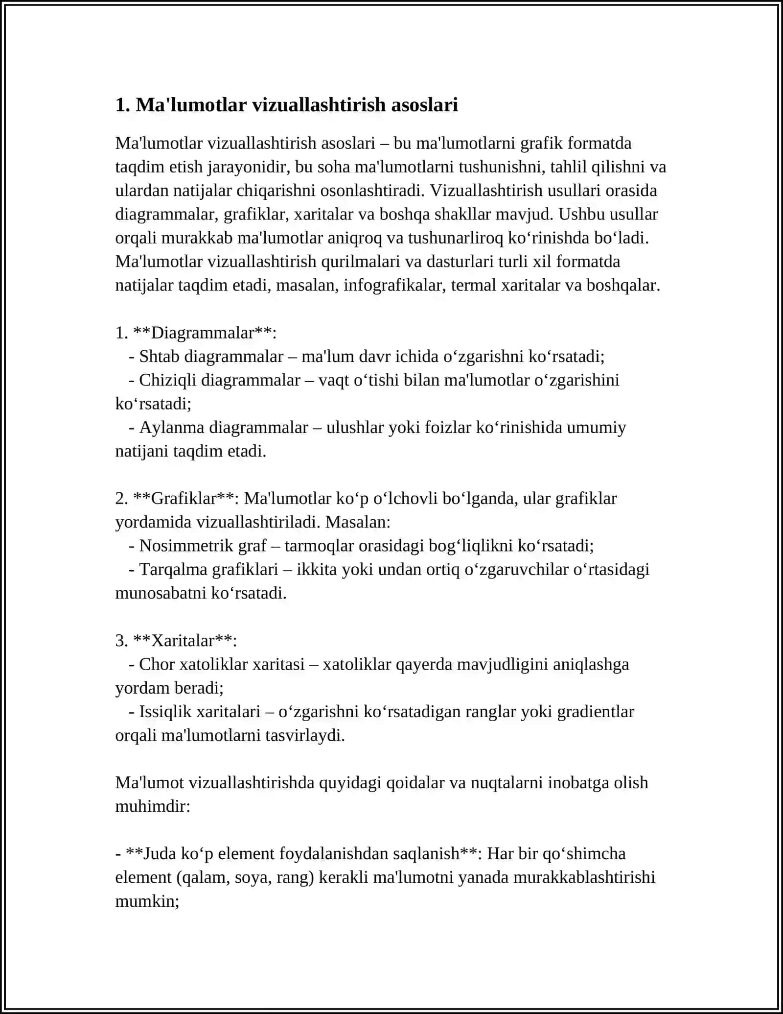 IQTISODIY AXBOROTLARNI TAHLIL QILISH UCHUN MA’LUMOTLARNI VIZUALLASHTIRISH VOSITALARIDAN FOYDALANISH 3
