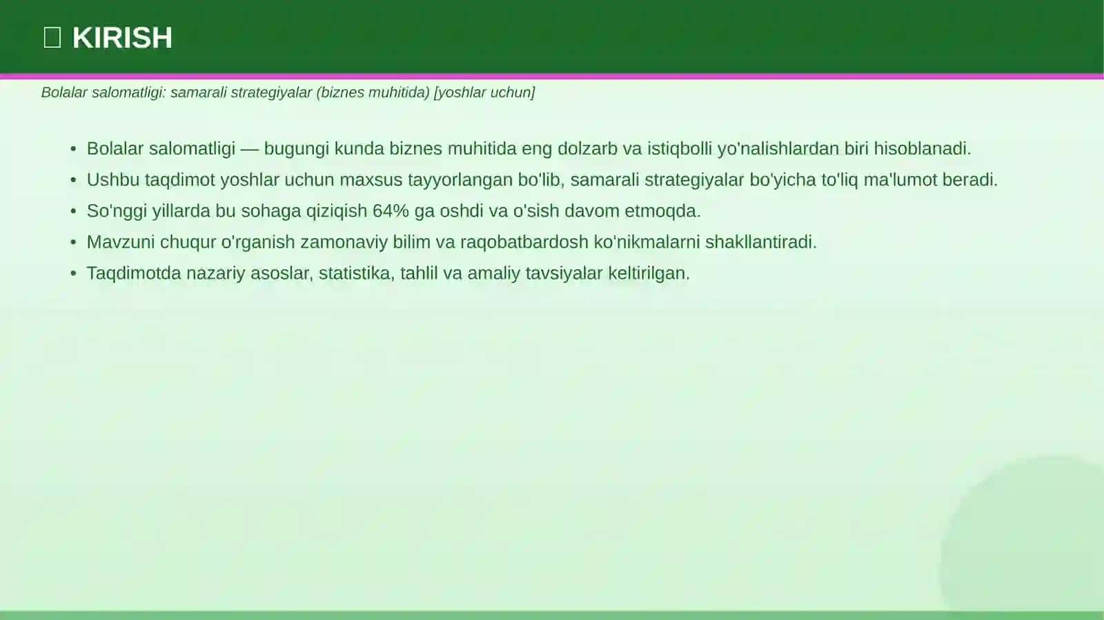 Bolalar salomatligi: samarali strategiyalar (biznes muhitida) [yoshlar uchun] 3