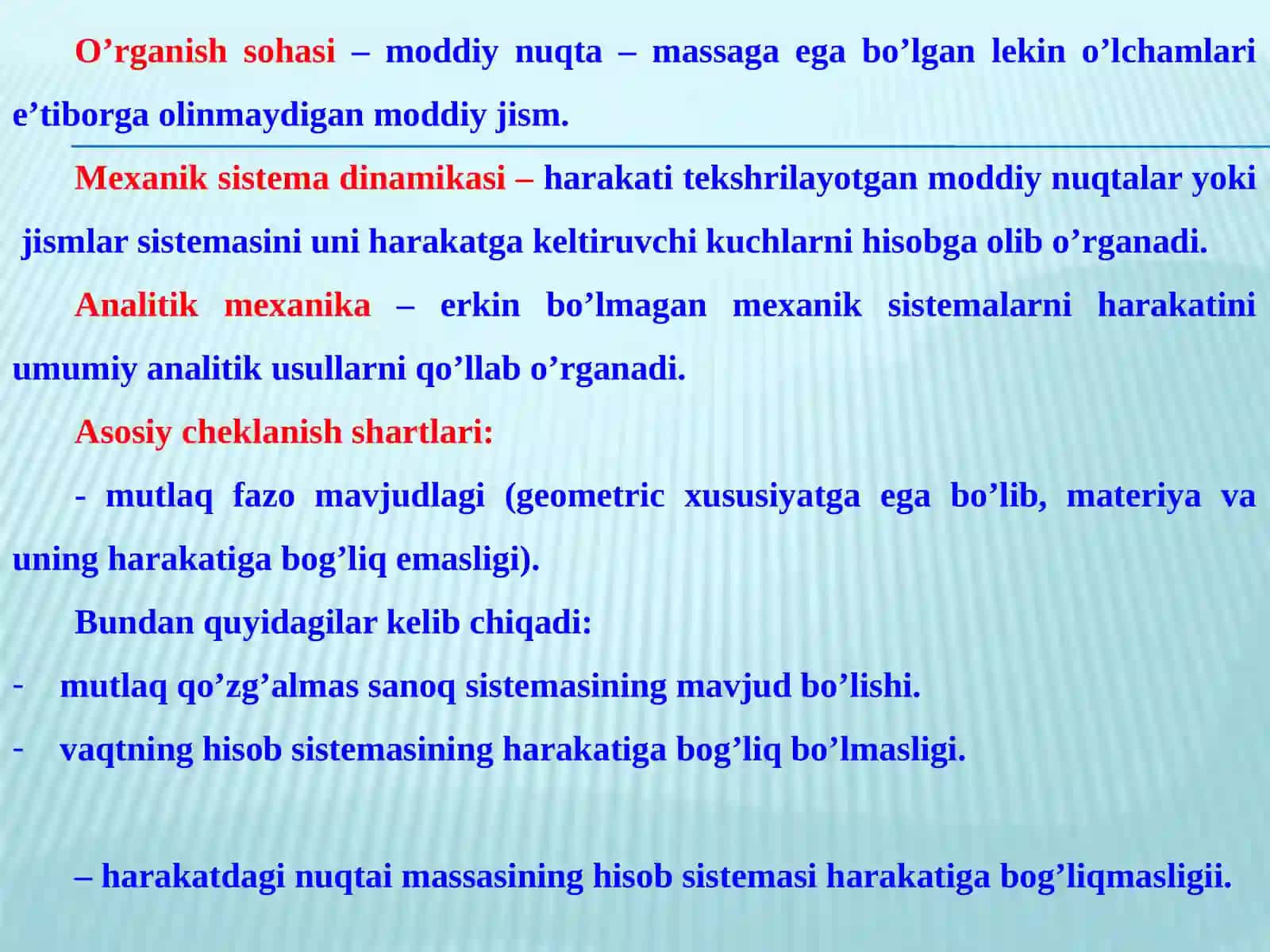 DINAMIKANING ASOSIY TUSHUNCHALARI, QONUNLARI, IKKI ASOSIY MASALASI VAMODDIY NUQTA HARAKATINING DIFFERENTSIAL TENGLAMALARI 3