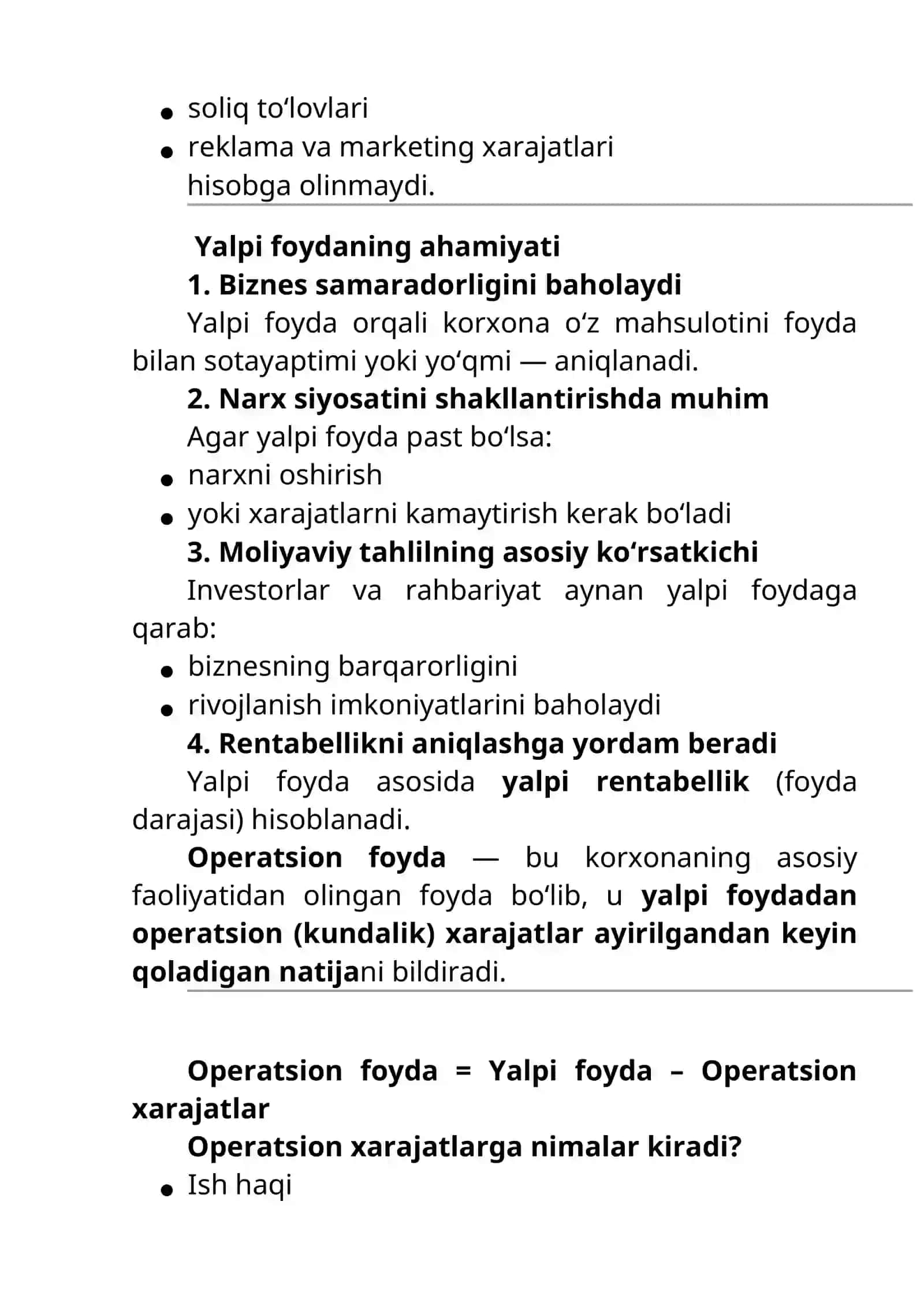 Foyda shakllanishi tahlili 3