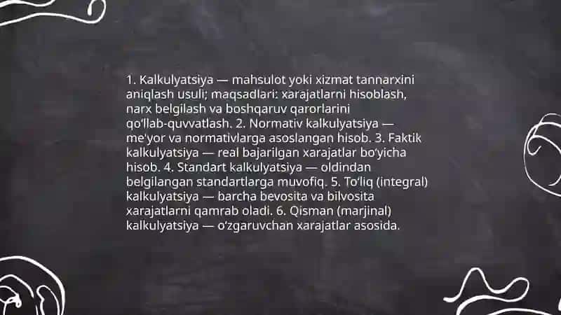 Kalkulyatsiya va baholash, Balans va hisobot 3