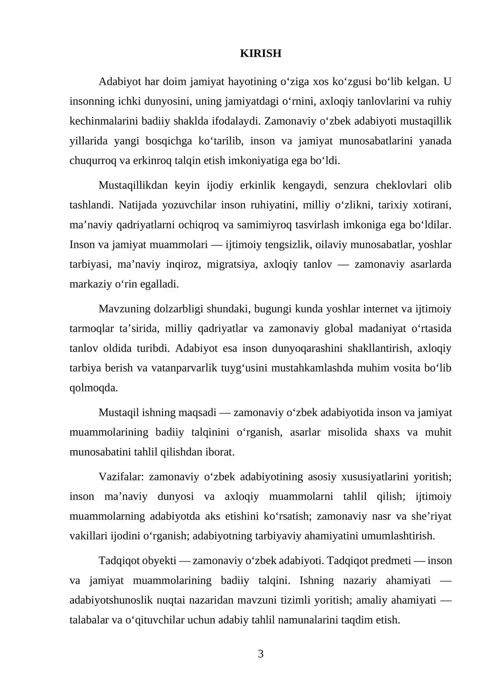 Zamonaviy o‘zbek adabiyotida inson va jamiyat muammolarining badiiy talqini 3