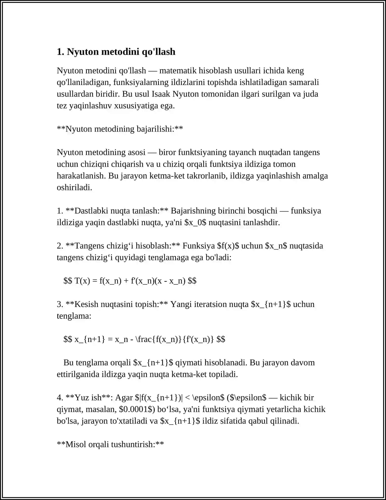 TENGLAMALAR SESTEMASI UCHUN NYUTON METODI 3