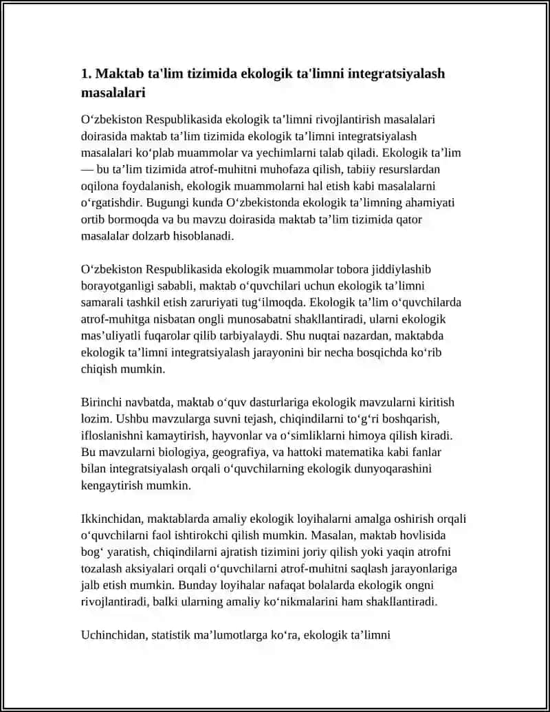 Ekologik ta'limni Rivojlantirish Referat 3