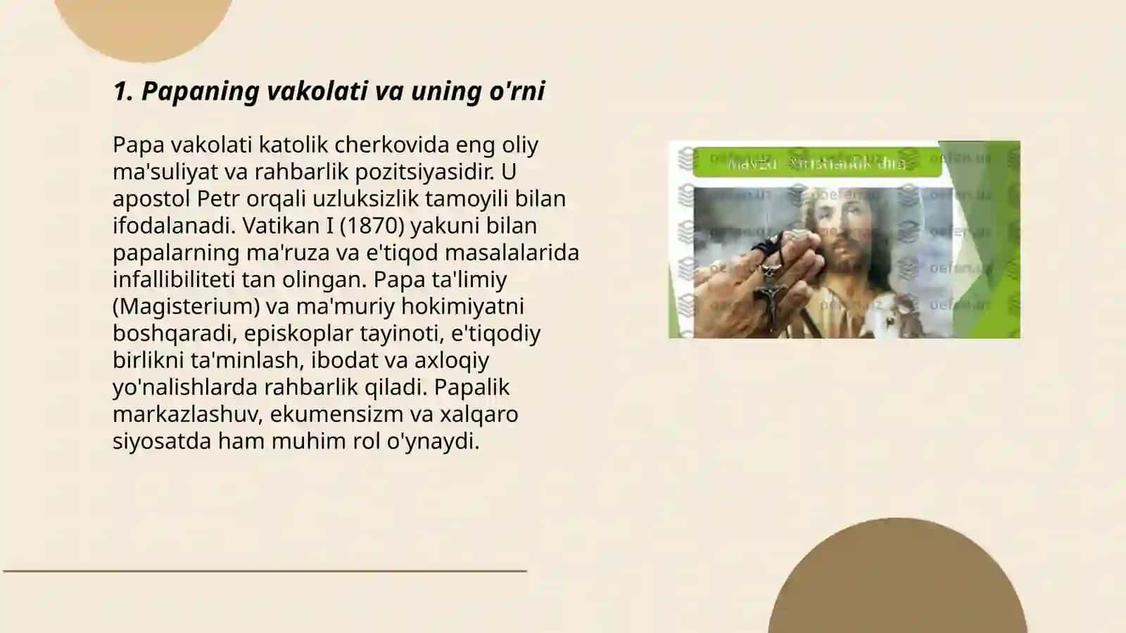 Xristianlikning asosiy yo'nalishlari: katolisizm g'oyalarining o'ziga xos xususiyatlari Otabekov Jahongir 3