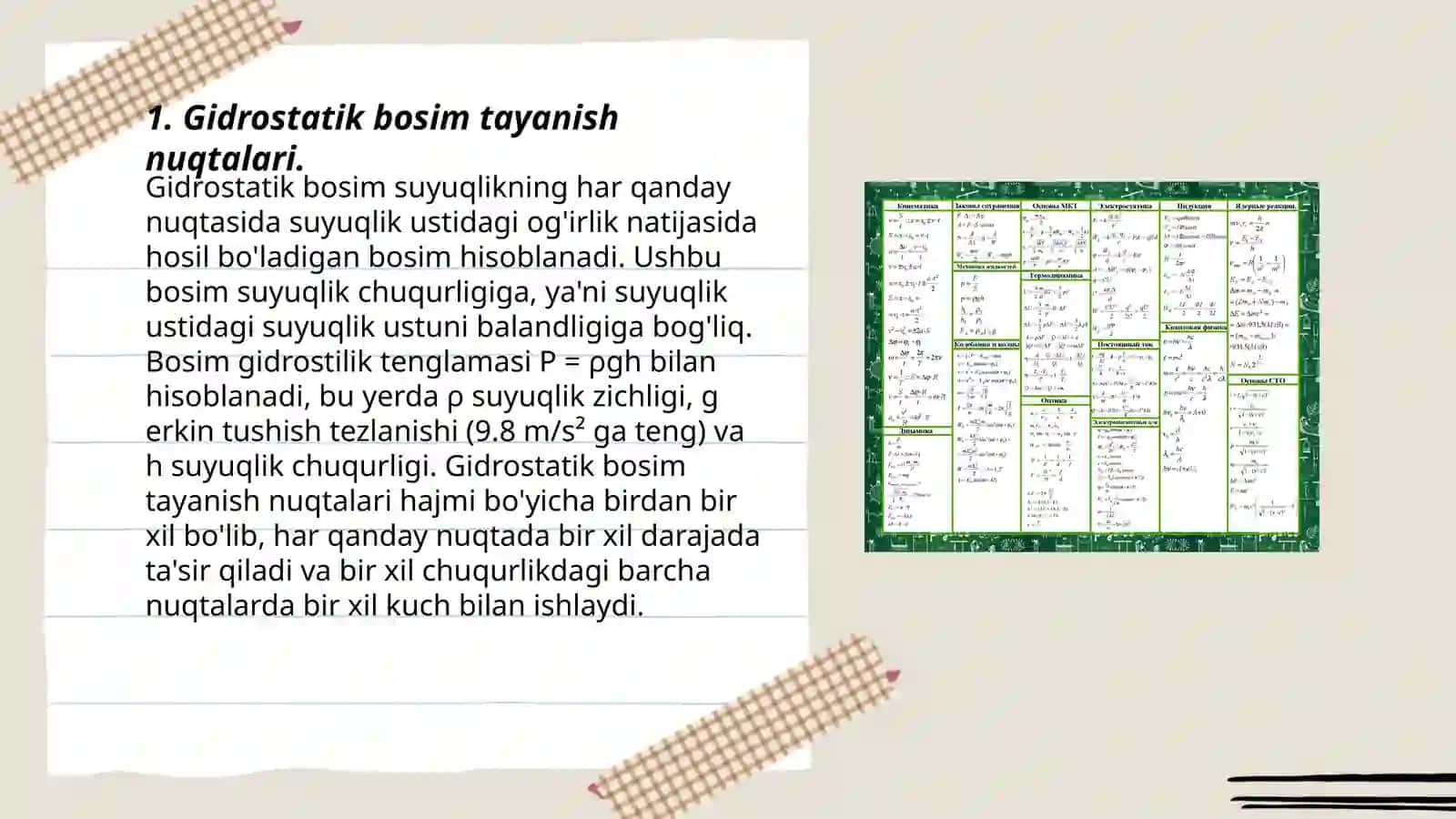 Gidrostatik asosiy tenglamasiga Arximed qonunga tayanish nuqtalari 3