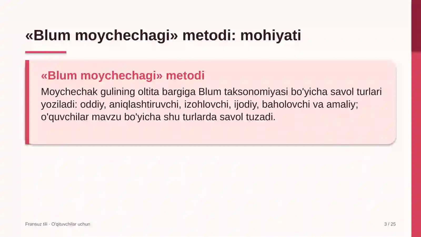 fransuz tili darslarida blum moychechagi metodidan foydalanish 7899 3