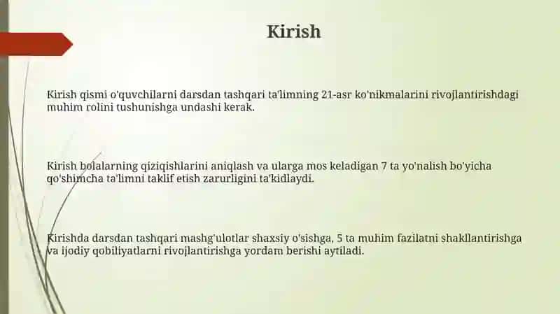 Sinfdan tashqari o'qitishning maqsadlari va vazifalari 3