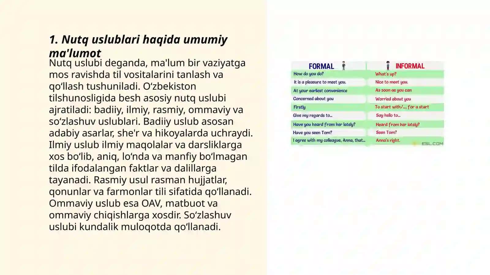 Nutq uslublari haqida ma‟lumot. Uslubiyat turlari 3