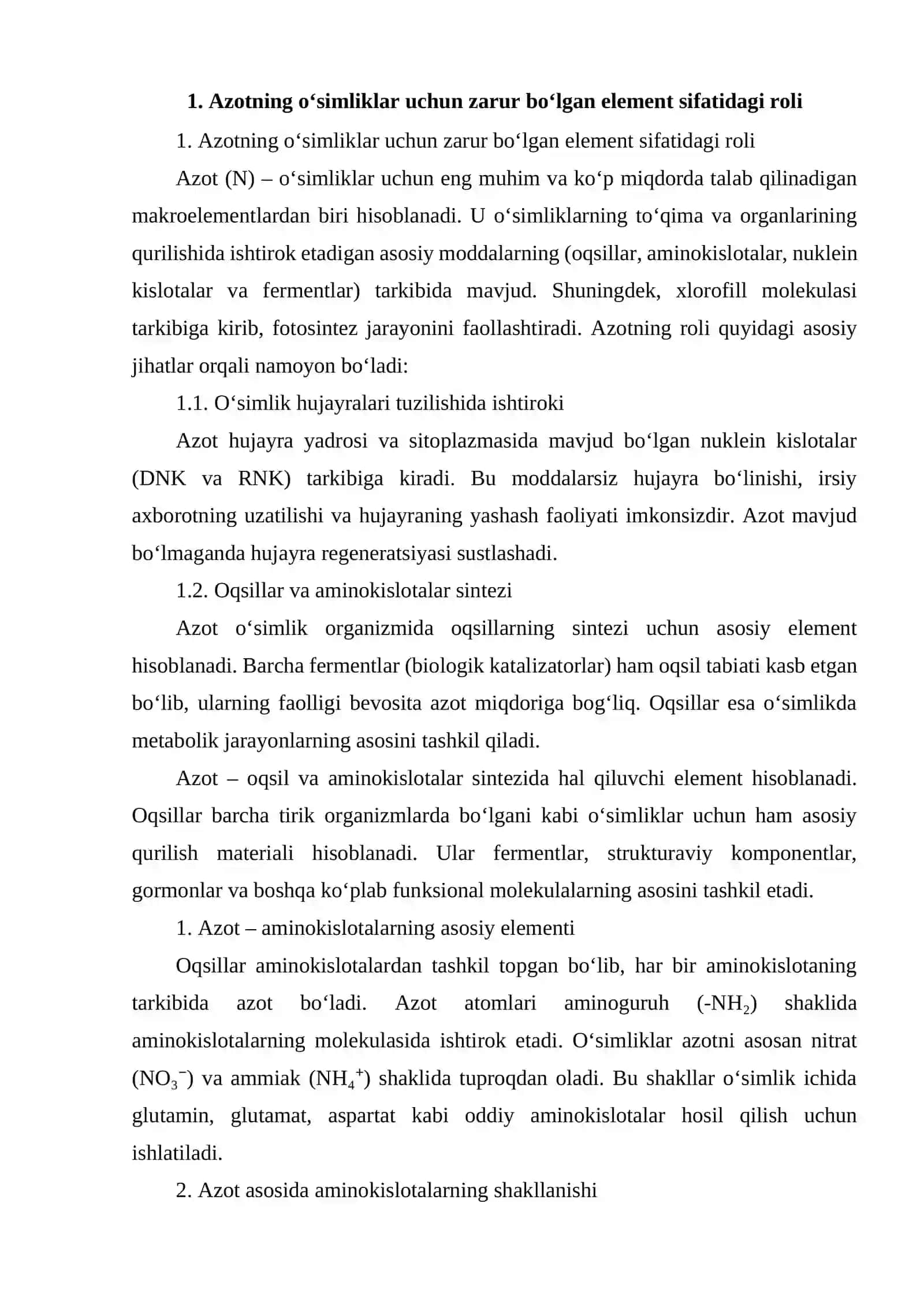 AZOTNI O'SIMLIK HAYOTIDA TUTGAN O'RNI 3