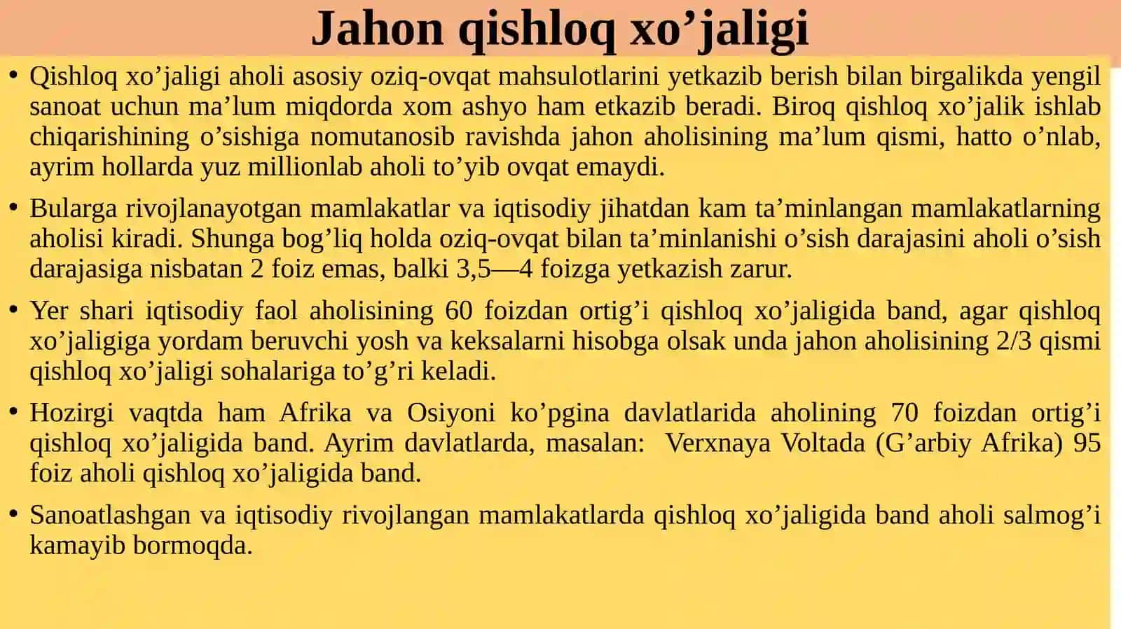 Jahon iqtisodiyotida qishloq ho‘jaligi tarmoqlarining rivojlanish xususiyatlari 3