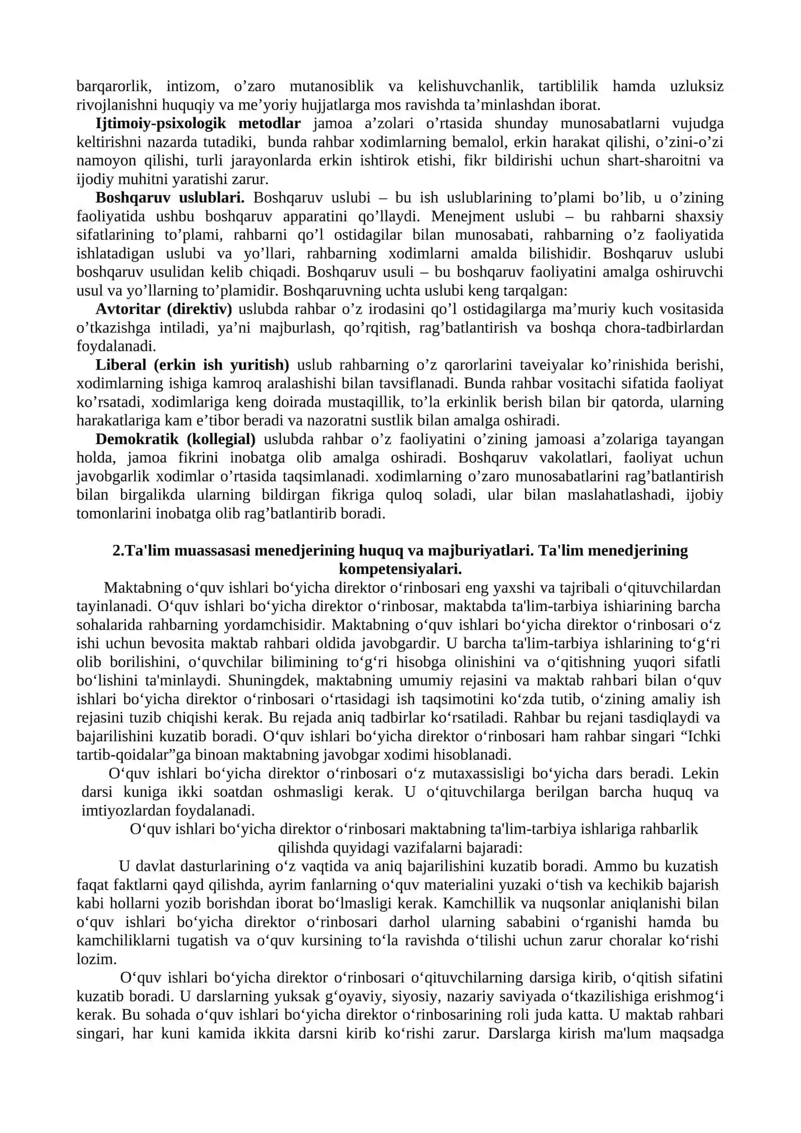 3-MA’RUZA: TA'LIM MUASSASASI MENEJMENTI. ZAMONAVIY TA'LIM TIZIMIGA QO‘YILADIGAN ASOSIY TALABLAR 3