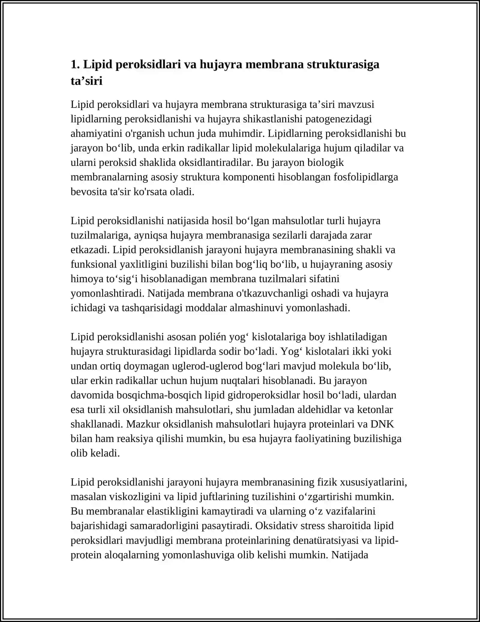 LIPIDLARNI PEROKSIDLANISHI VA HUJAYRA SHIKASTLANISHI PATOGENEZIDAGI AHAMIYATI 3
