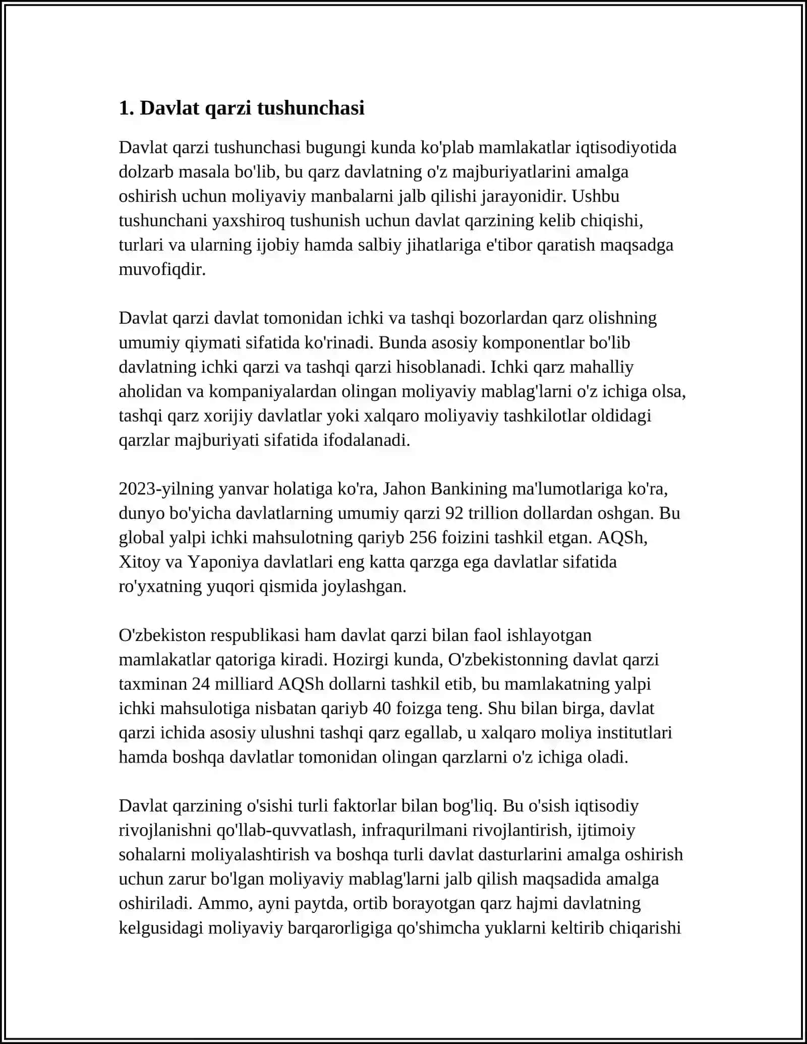 DAVLAR QARZI, QARZ MANBALARI VA QARZ OLISH SABABLARI 3