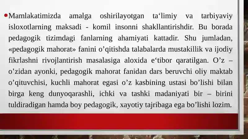Kommunikativ malakalar va ta`sir ko`rsatish. O`qituvchi faoliyatida muomala madaniyati va psixologiyasi. Pedagogik texnika haqida tushuncha 3