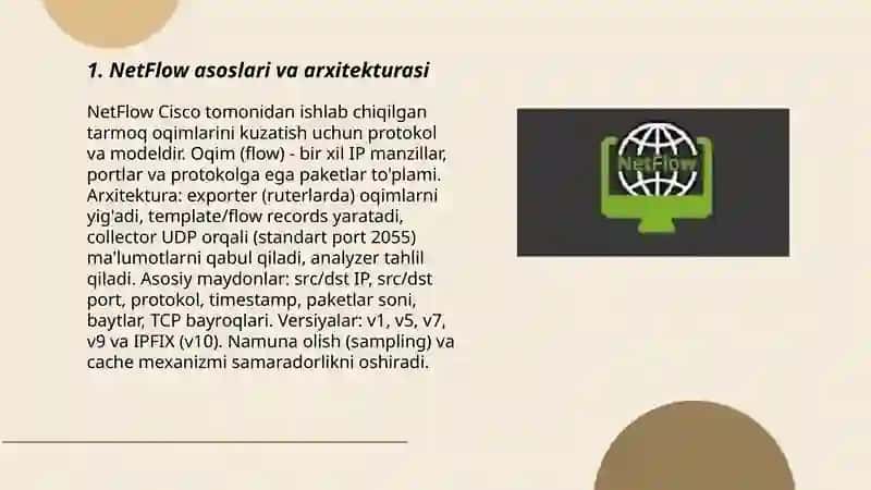 Tarmoq monitoring tizimlari: NetFlow, sFlow, RMON 3