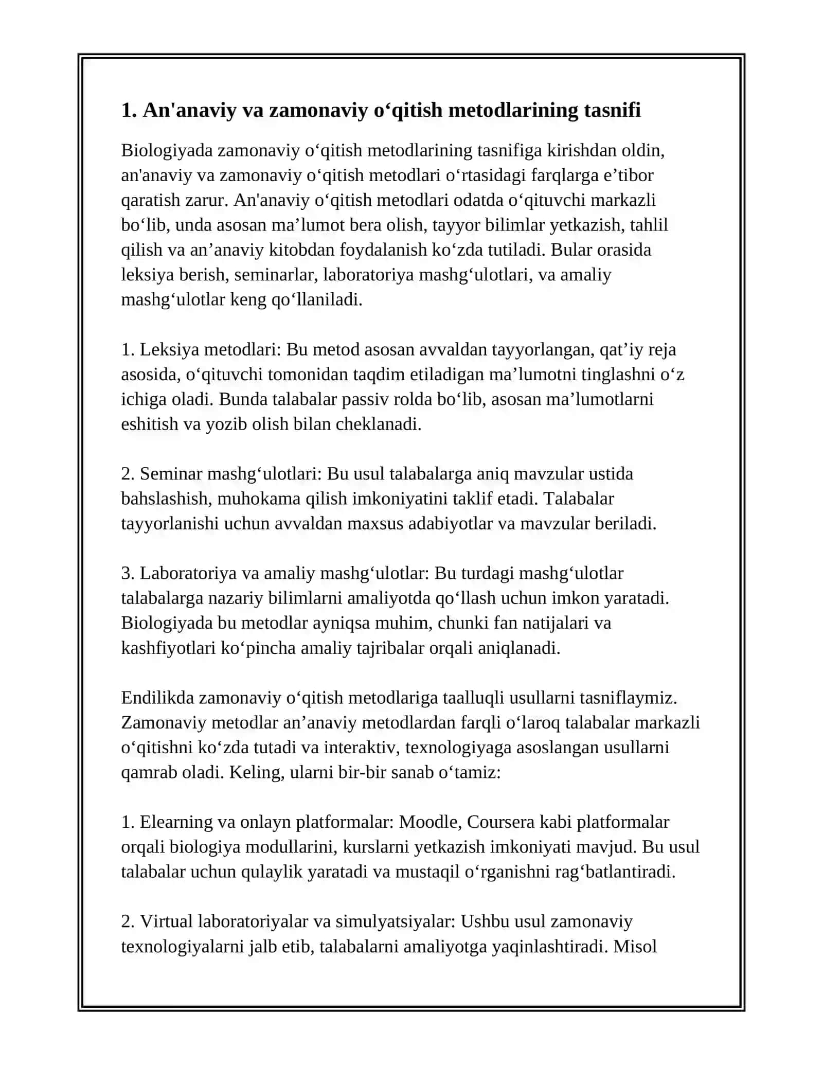 BIOLOGIYADA ZAMONAVIY O‘QITISH METODLARINING TASNIFI 3