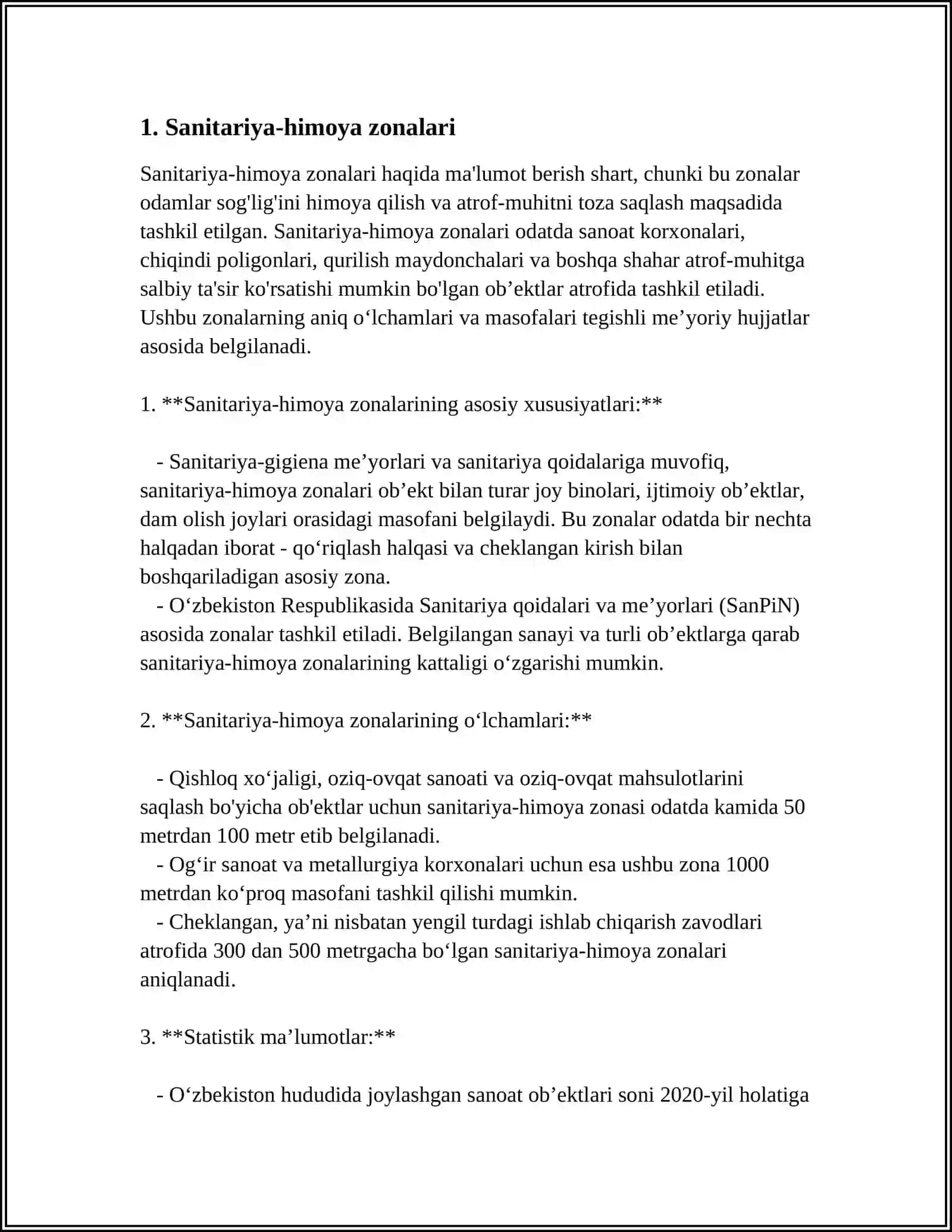 KORXONALAR NI SANITARIYA JIHATDAN SINFLANISHI VA SANITAR ZONALARI 3