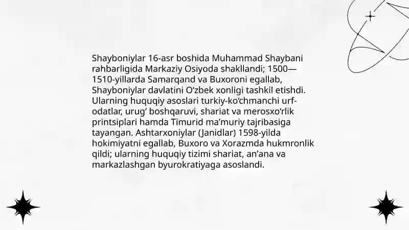 Shayboniylar va Ashtarxoniylar davlati va huquqi 3