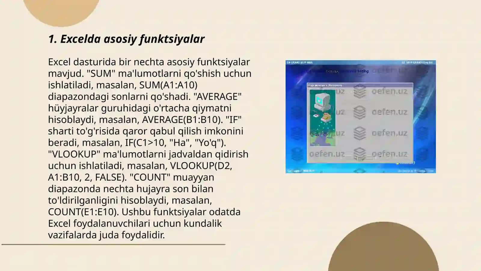 Excelda asosiy funktsiyalar 3