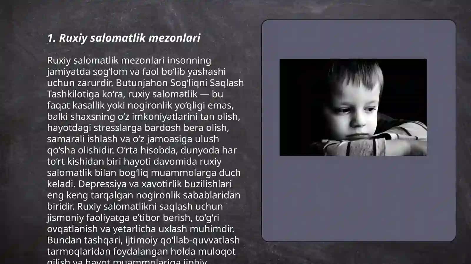 Bolalardagi ruxiy salomatlik mezonlari ruxiy kassaliklarning XKK-10tasnifi 3