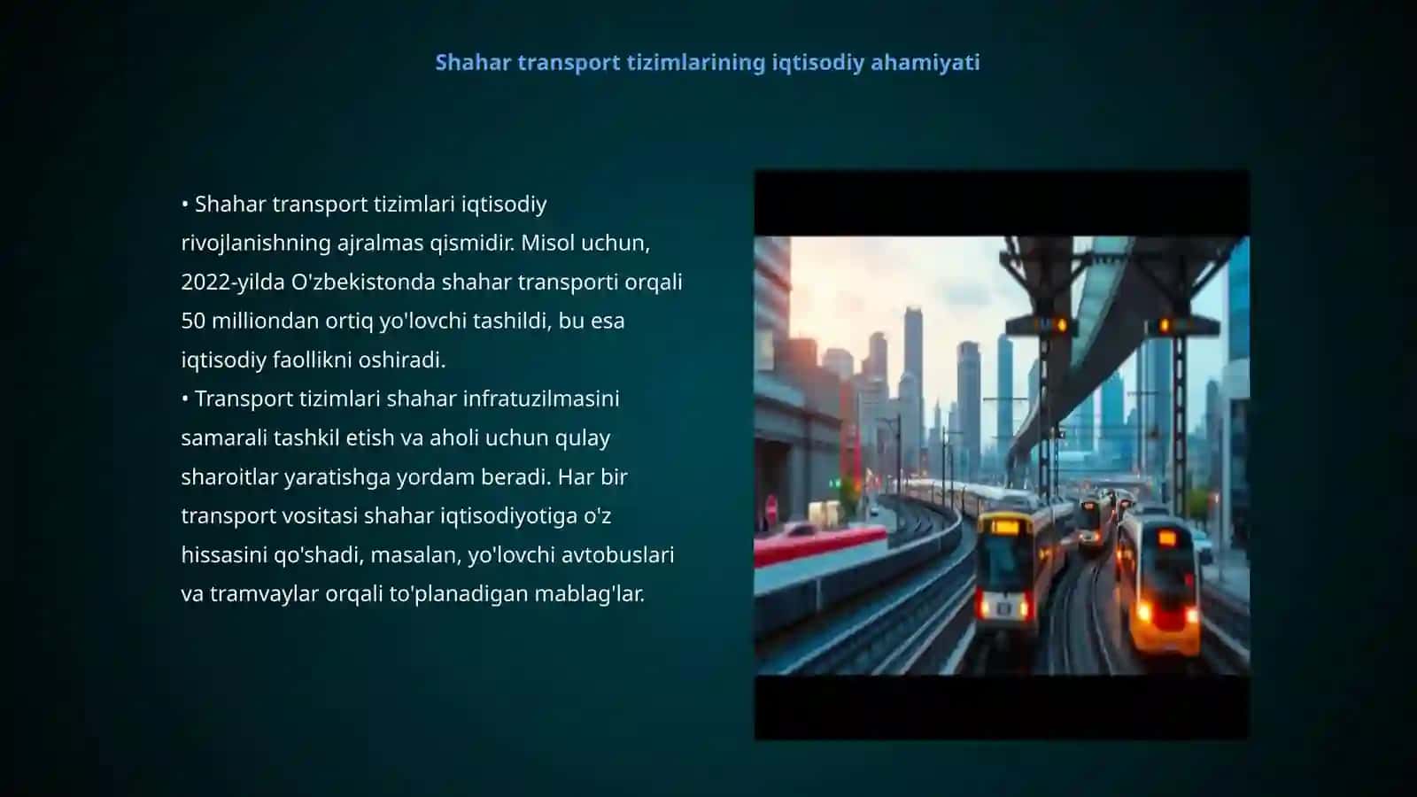 Transport va muhandislik-texnik tizimlarning shahar tashkil etuvchi ahamiyati va ularni mukammallashtirish 3