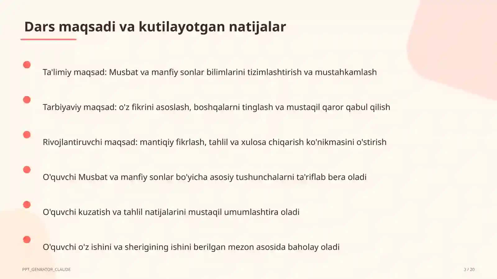 Musbat va manfiy sonlar (6-sinf) 3