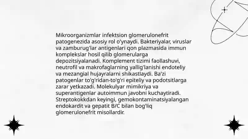 Glomerulonefrit, endokardit,yarali kolit va boshqa kasaliklarni kelib chiqishida mikroorganizmlarni ahamiyati 3