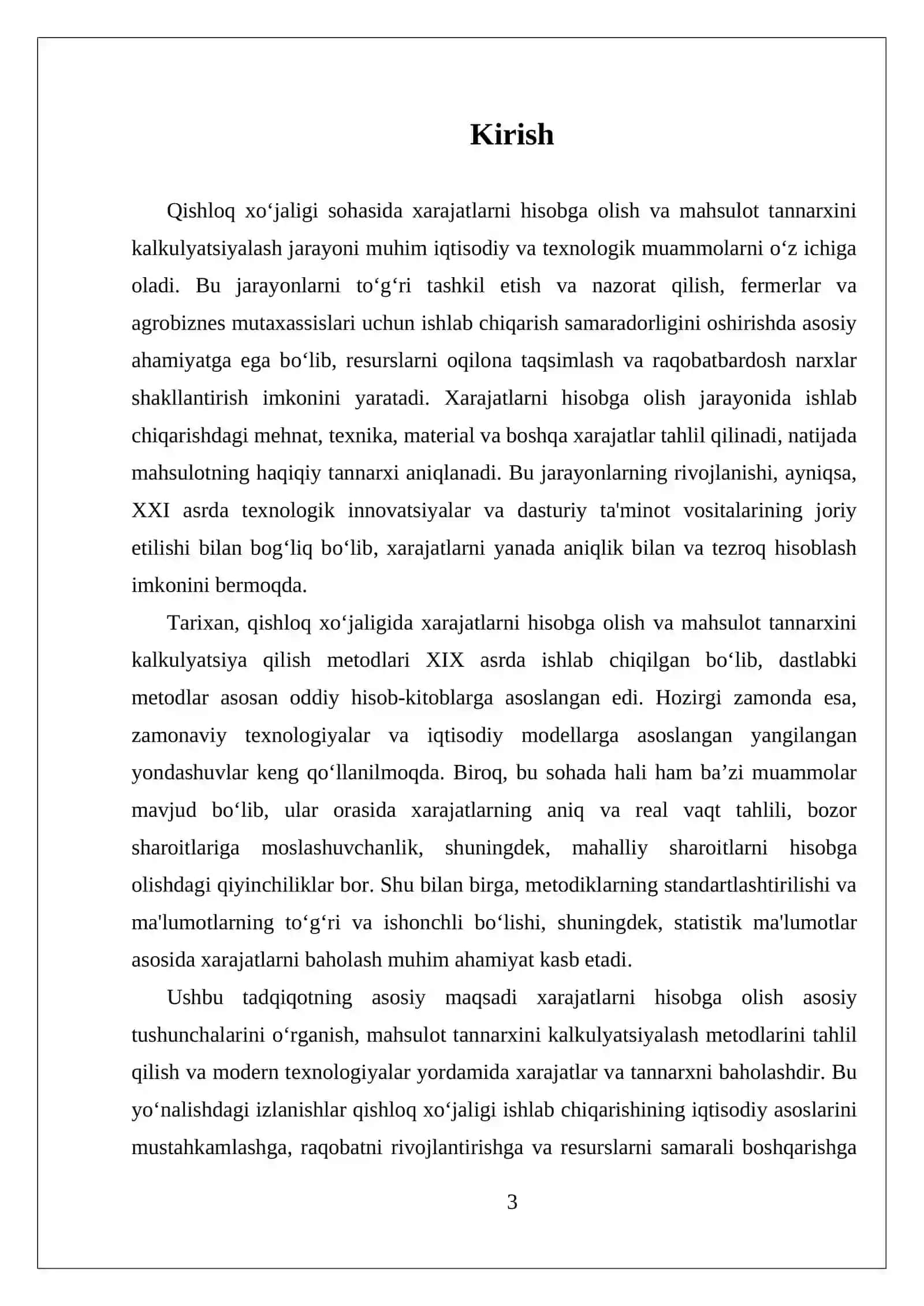 Xarajatlarni hisobga olish va mahsulot tannarxini kalkulyatsiyalash referati 3