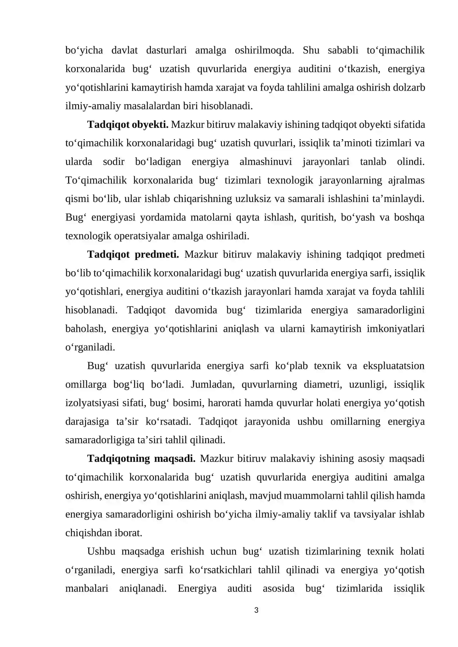 Bug' uzatish quvurlarida energiya auditi o'tkazish, xarajat va foyda tahlili 3