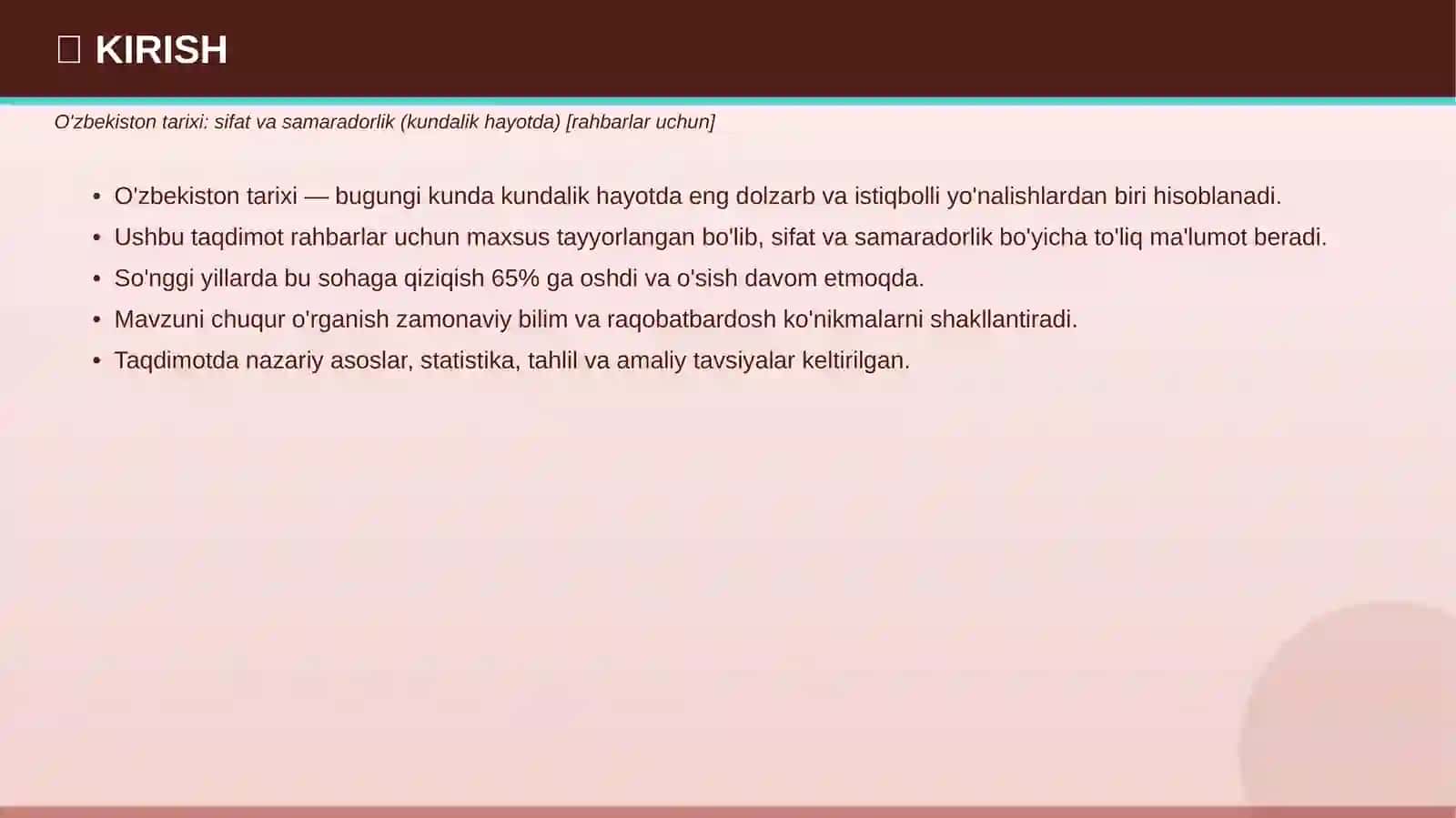 O'zbekiston tarixi: sifat va samaradorlik (kundalik hayotda) [rahbarlar uchun] 3