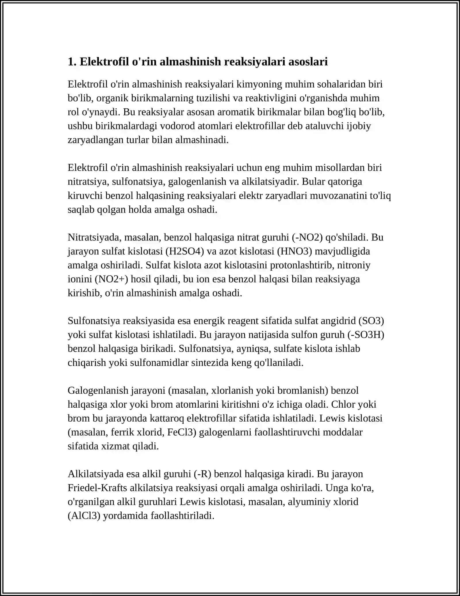 Aromatik Uglevodordalarda Elektrofil O'rin Almashinish Reaksiyalari 3