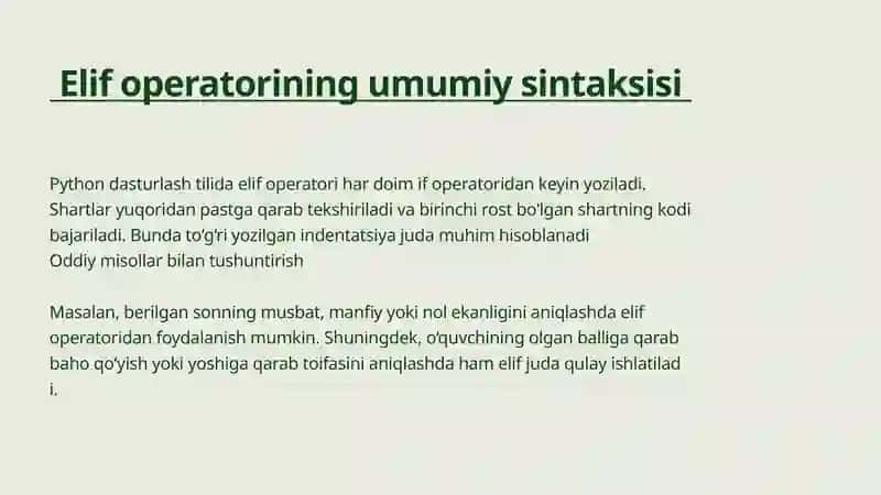 Python dasturlash tilida elif tarmoqlanishi 3