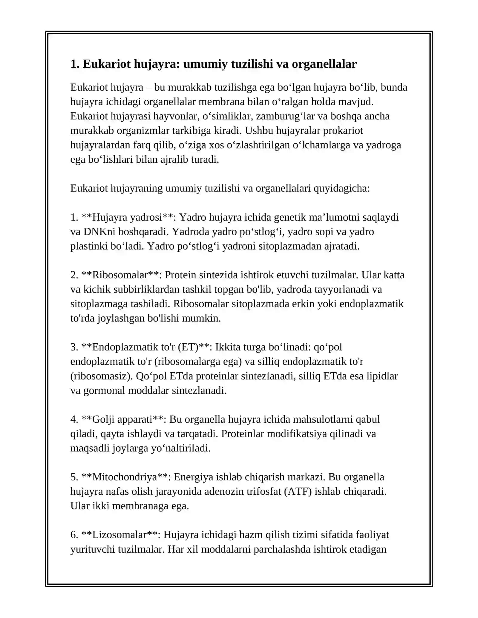 Eukariot hujayralari. Hujayra membranasi uning nozik tuzilishi va hujayraga moddalar kirishi 3