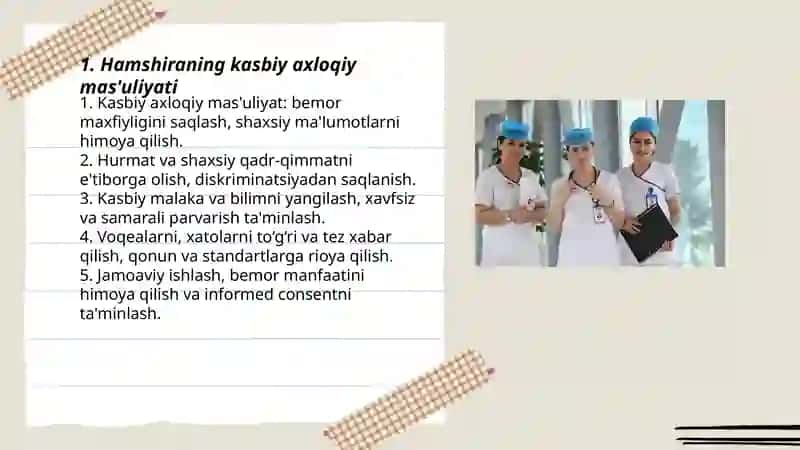 Hamshiralarning odob-axloq qoidalari Munavvarova Muhtasar 3
