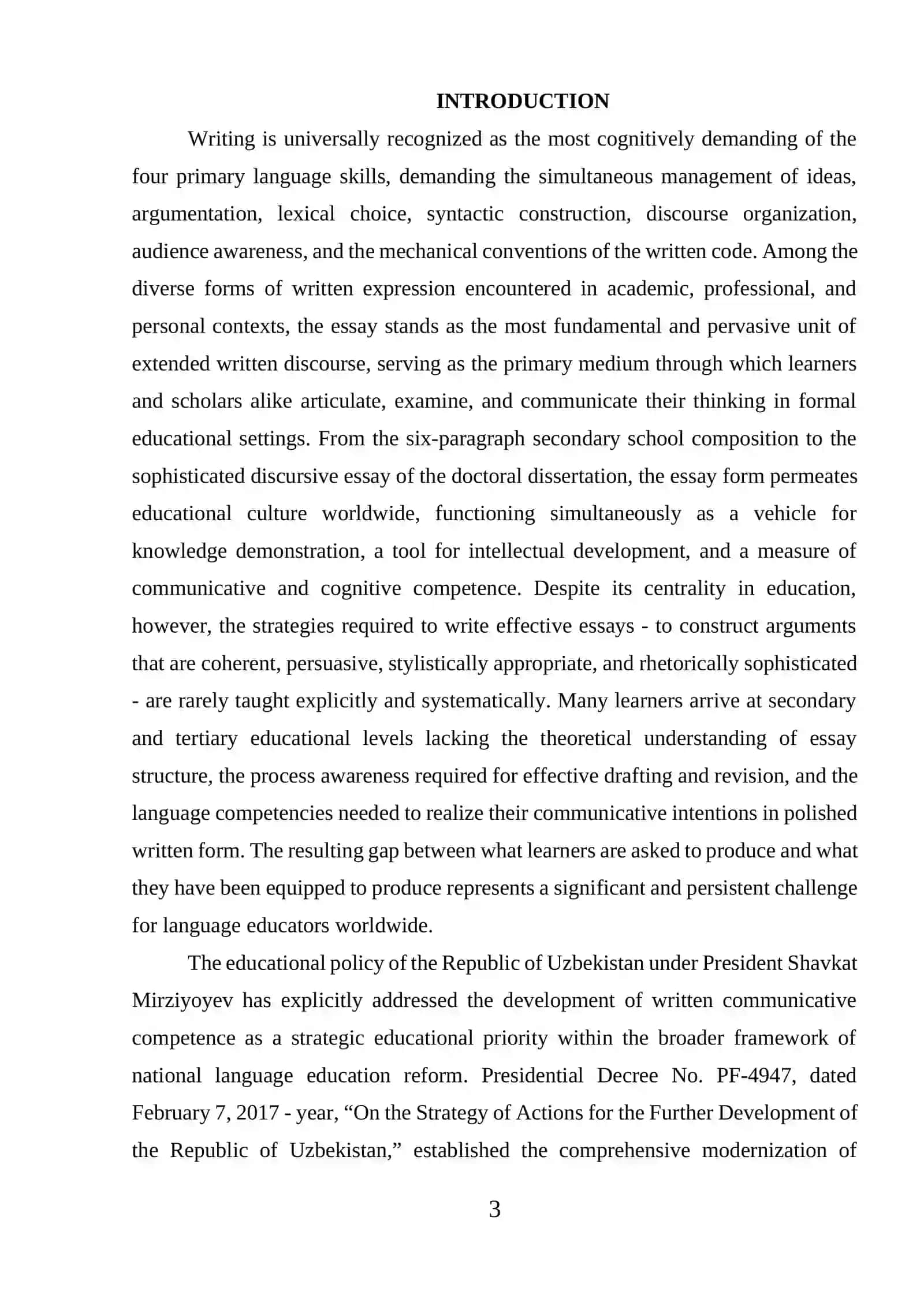 COURSE PAPER THEME: STRATEGIES OF WRITING EFFECTIVE ESSAYS 3
