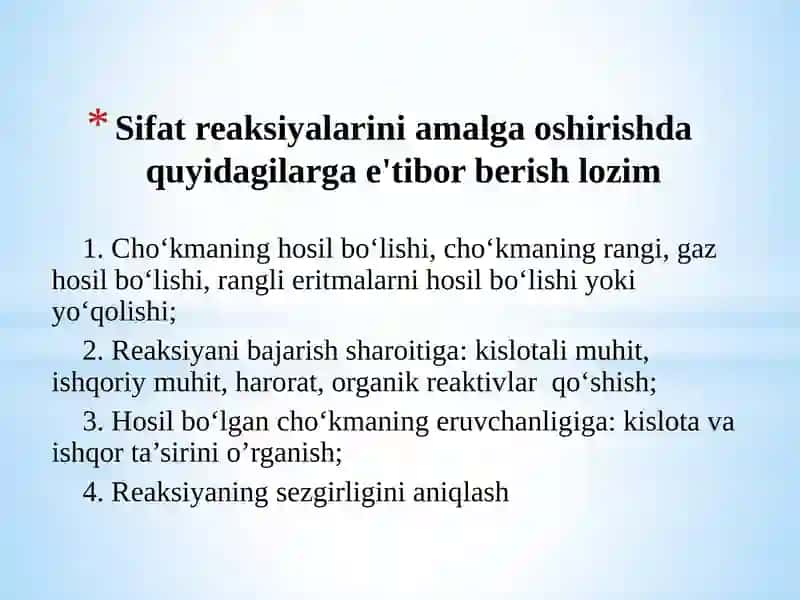 Sifat reaksiyalarini O’TKAZISH 3