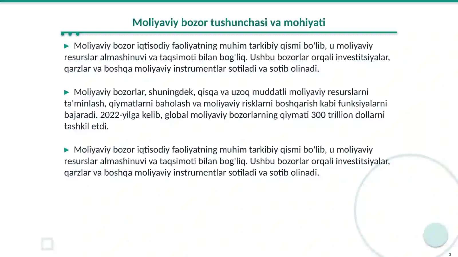 Moliyaviy bozorning mohiyati, zarurligi, asosiy vazifalari va turlari 3