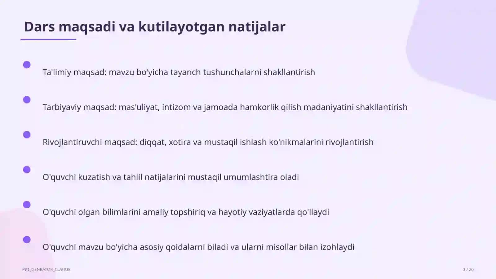 Sinf soati va tarbiyaviy tadbirlar (1–11) 3