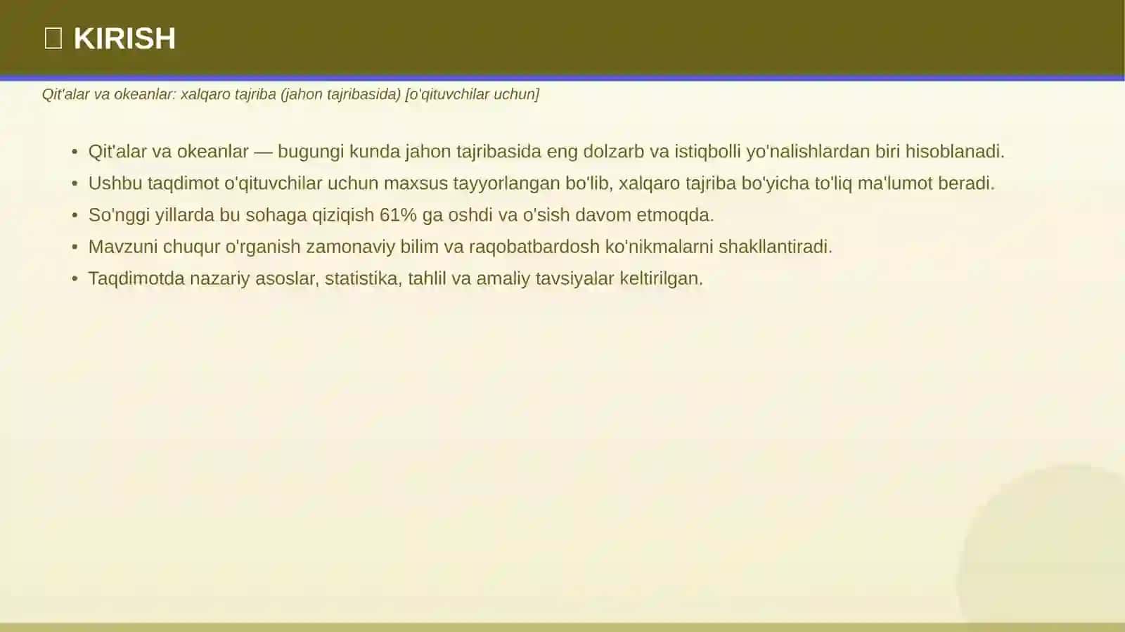 Qit'alar va okeanlar: xalqaro tajriba (jahon tajribasida) [o'qituvchilar uchun] 3