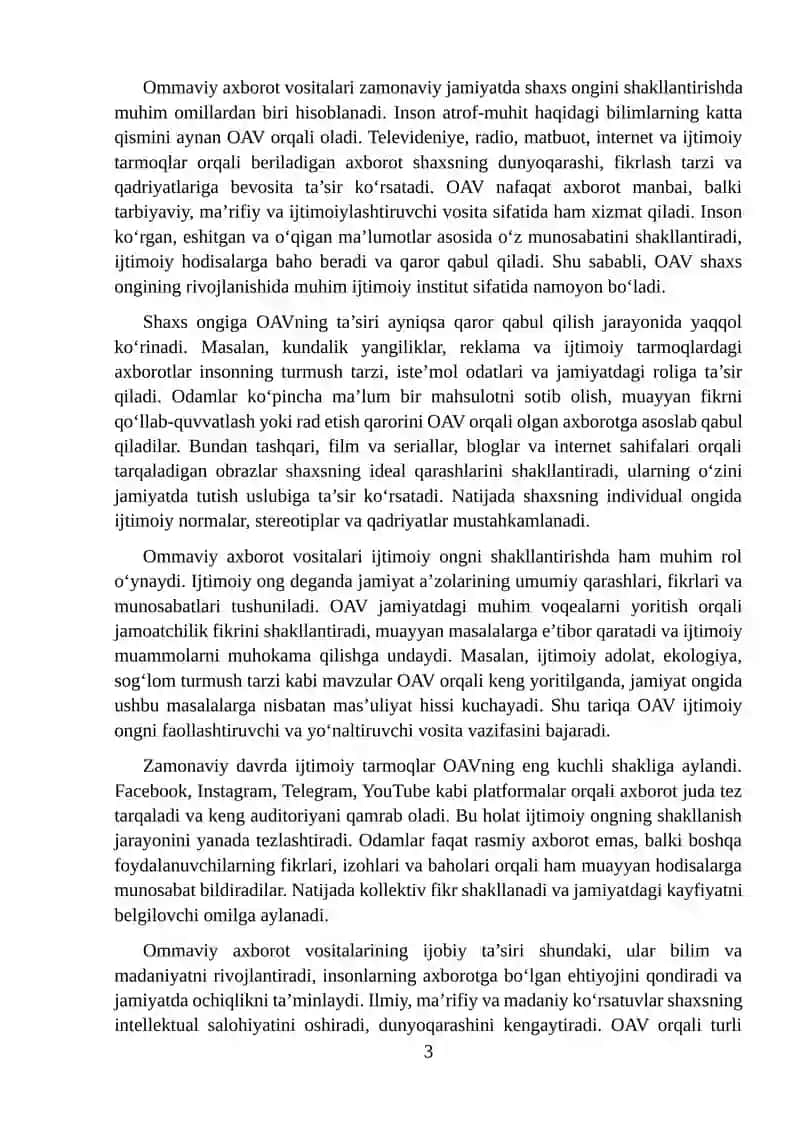 Ommaviy axborot vositalarining shaxs ijtimoiy ongini tasiri 3