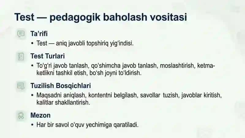 Pedagogik baholashda test texnologiyalarini roli 3