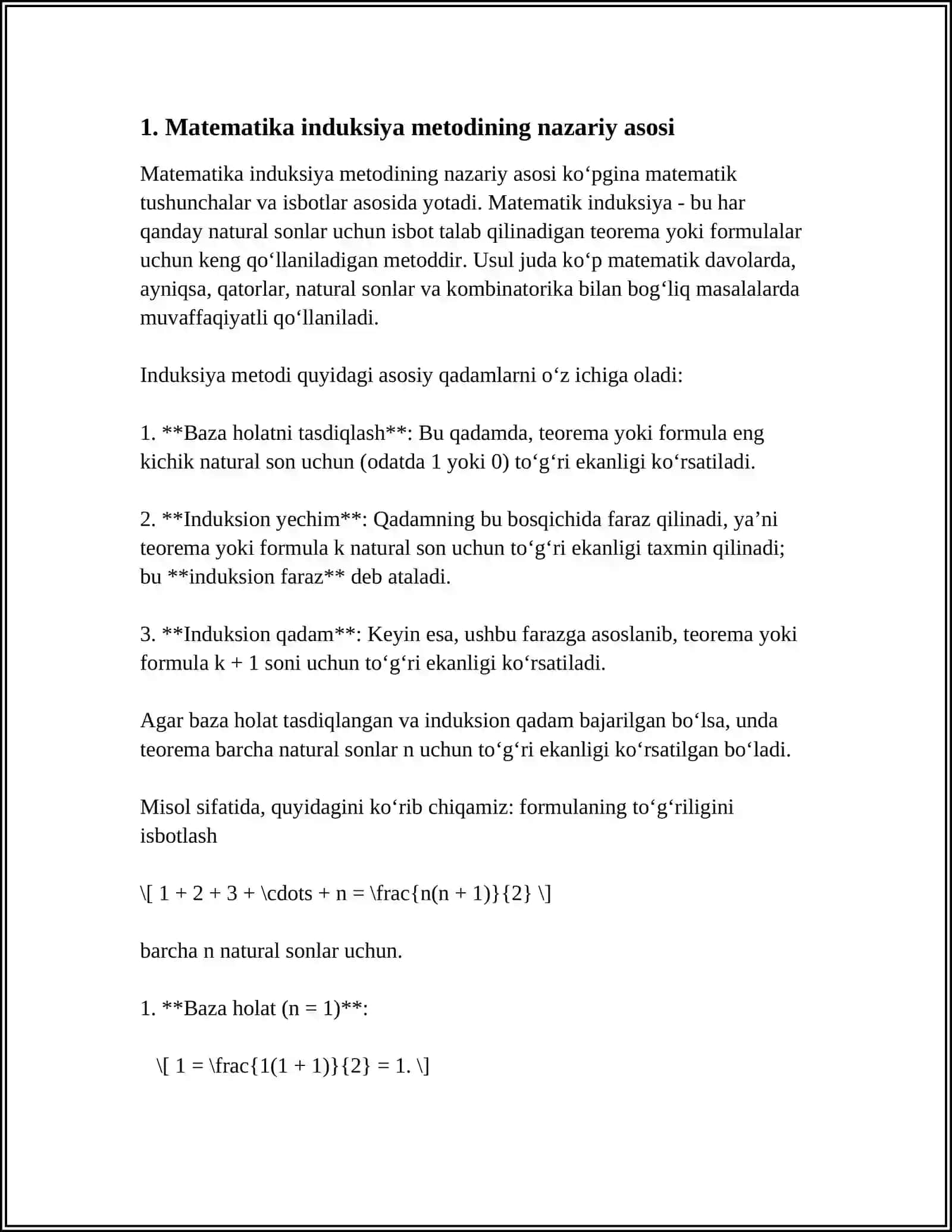 MATEMATIK INDUKSIYA METODINI QOʻLLASHGA OID MISOLLAR YECHISH 3