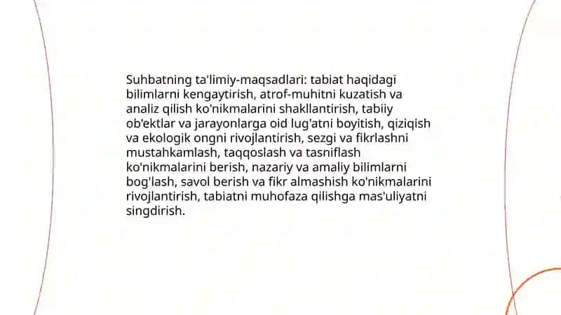 Tabiat bilan tanishtirishni og'zaki metodi. Suhbat 3