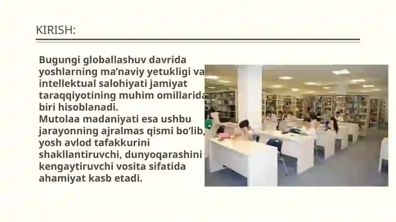 : ZAMONAVIY YOSHLAR ORASIDA MUTOLAA MADANIYATINING HOLATI VA UNI OSHIRISH YO’LLARI 3
