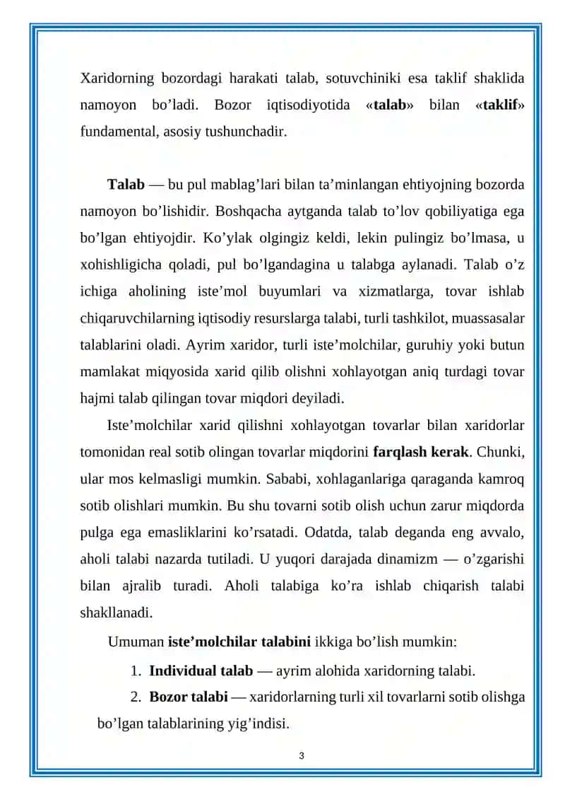 Talab va taklifning ozaro bog'liqligi bozor muozanati va uning turlari 3