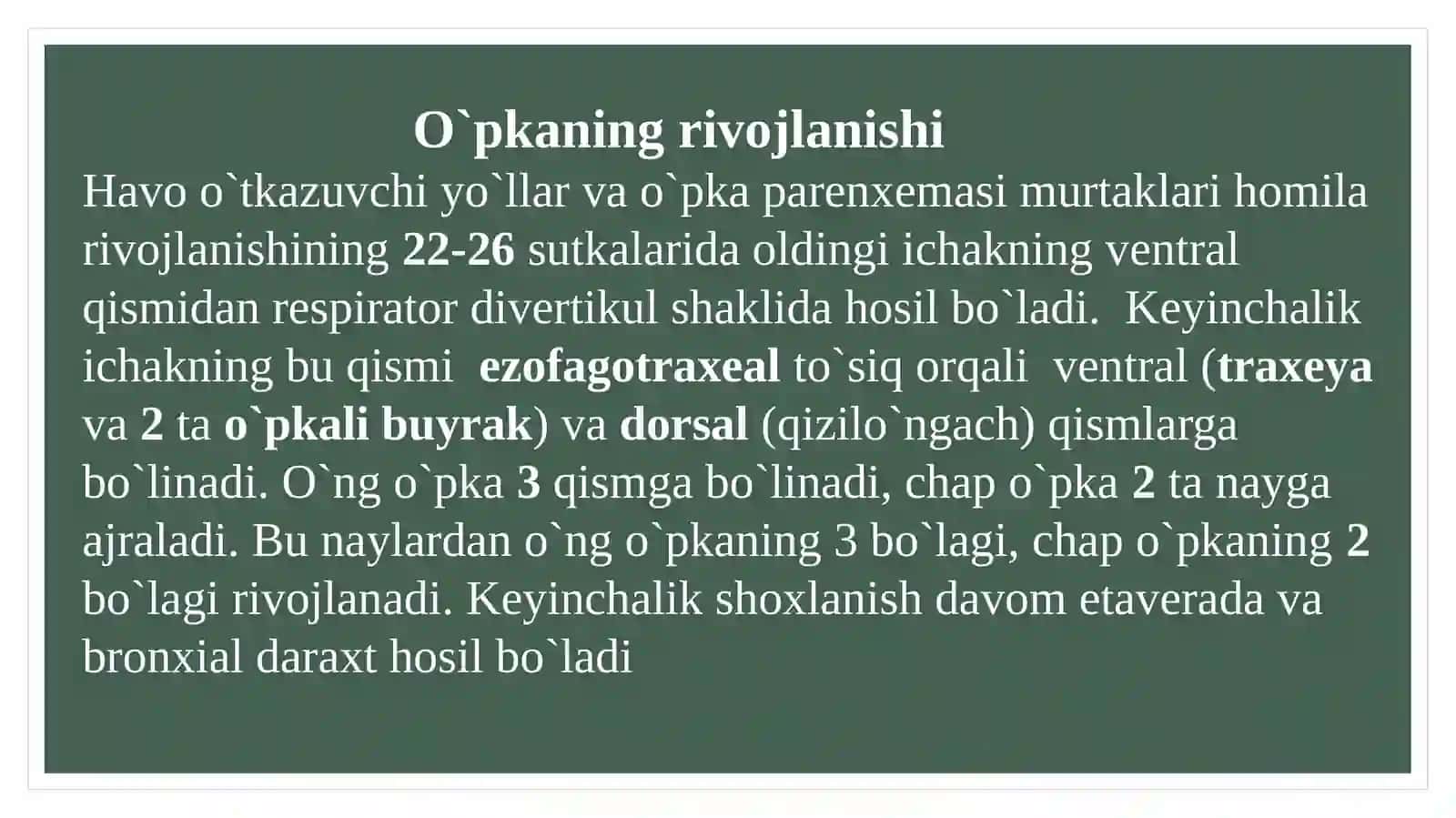 oʻpkaning rivojlanishdagi nuqsonlari. Nafas shovqinlari 3