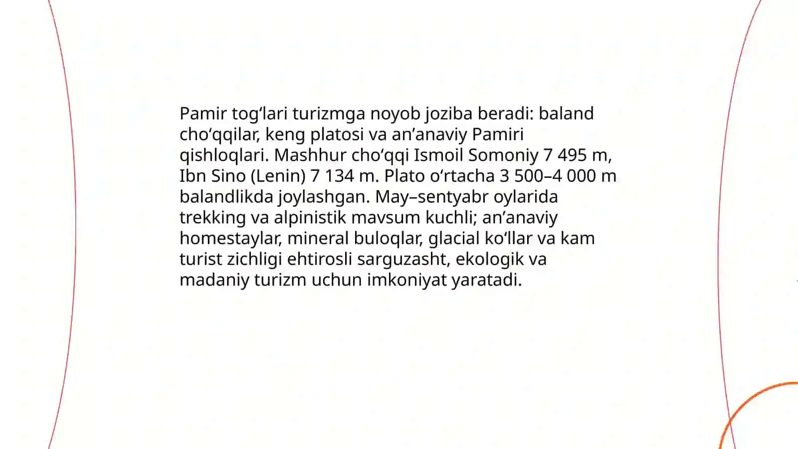 Pamir togʻlarining turizmga oʻziga xosligi 3