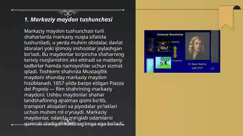 Markaziy maydon harakati Nuyutonning butun olam tortishish qonuni Maydon kuchlanganligi Kepler qonunlari 3